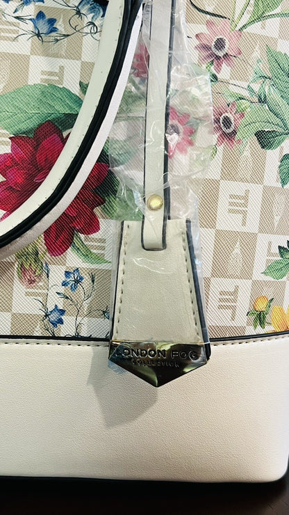 London Fog Women's Tulip Signature Satchel - White Floral  SRP $98