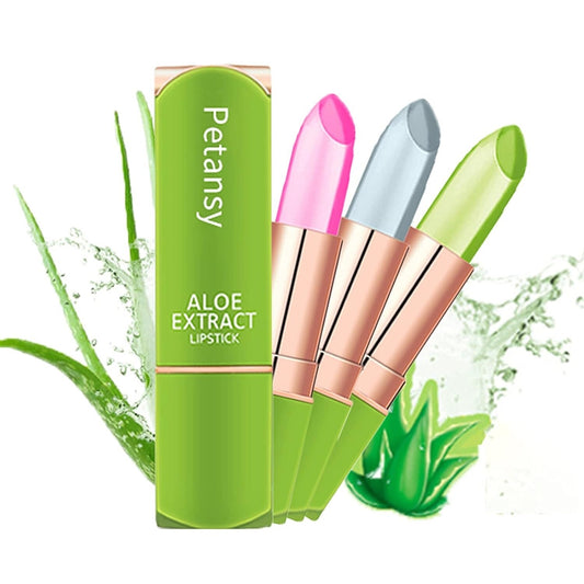 Aloe Vera Lipstick ,Lip Moisturizer Long Lasting Color Changing Petansy 3 Packs