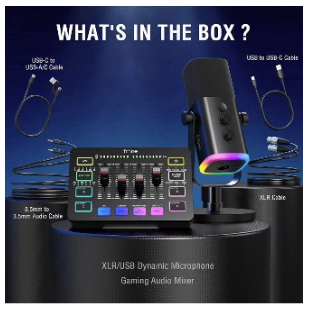 FIFINE Gaming Equipment Bundle, Dynamic XLR/USB Gaming Microphone Set With Mixer