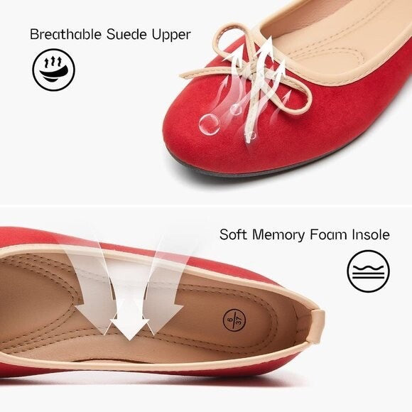 Women Red Shoes Size  9 Ballet/ Christmas/Slip On Red suede pumps New