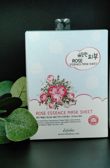 Esfolio Pure Skin Rose Essence  Mask Sheet 10 sheets New In Box Exp: 03/30/2025