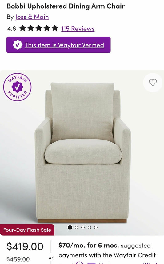 Bobbi Upholstered Dining Arm Chair
