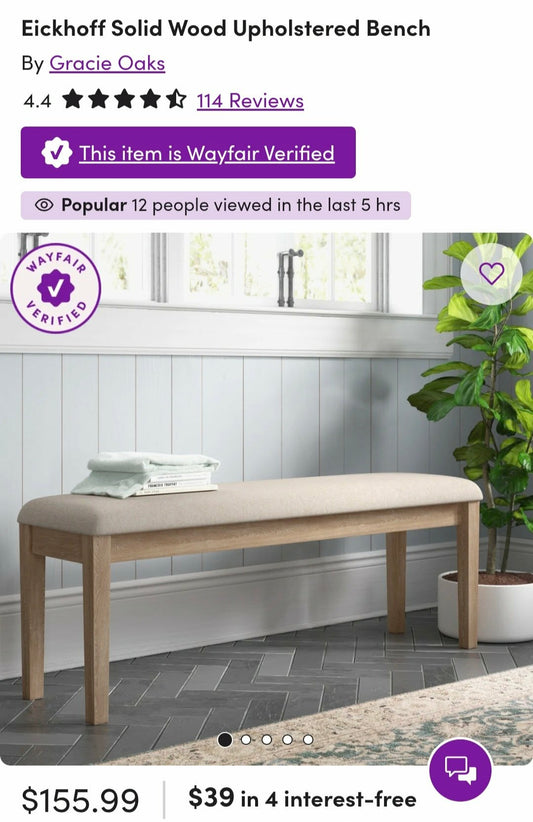 Eickhoff Solid Wood Upholstered Dining Bench Chair by Gracie Oaks Wayfair
