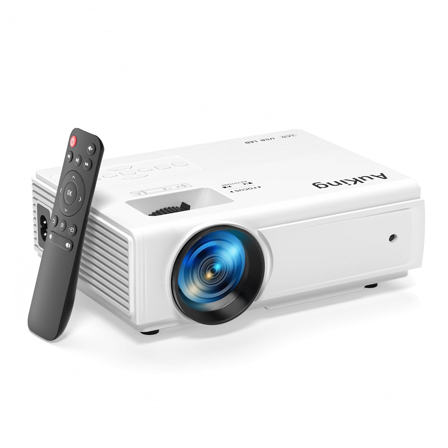 AuKing Projector, 2026 Upgraded Mini Projector, Full HD 1080P Home Theater Video Projector, Compatible with HDMI/USB/Smartphone/TV Box/Laptop (White)